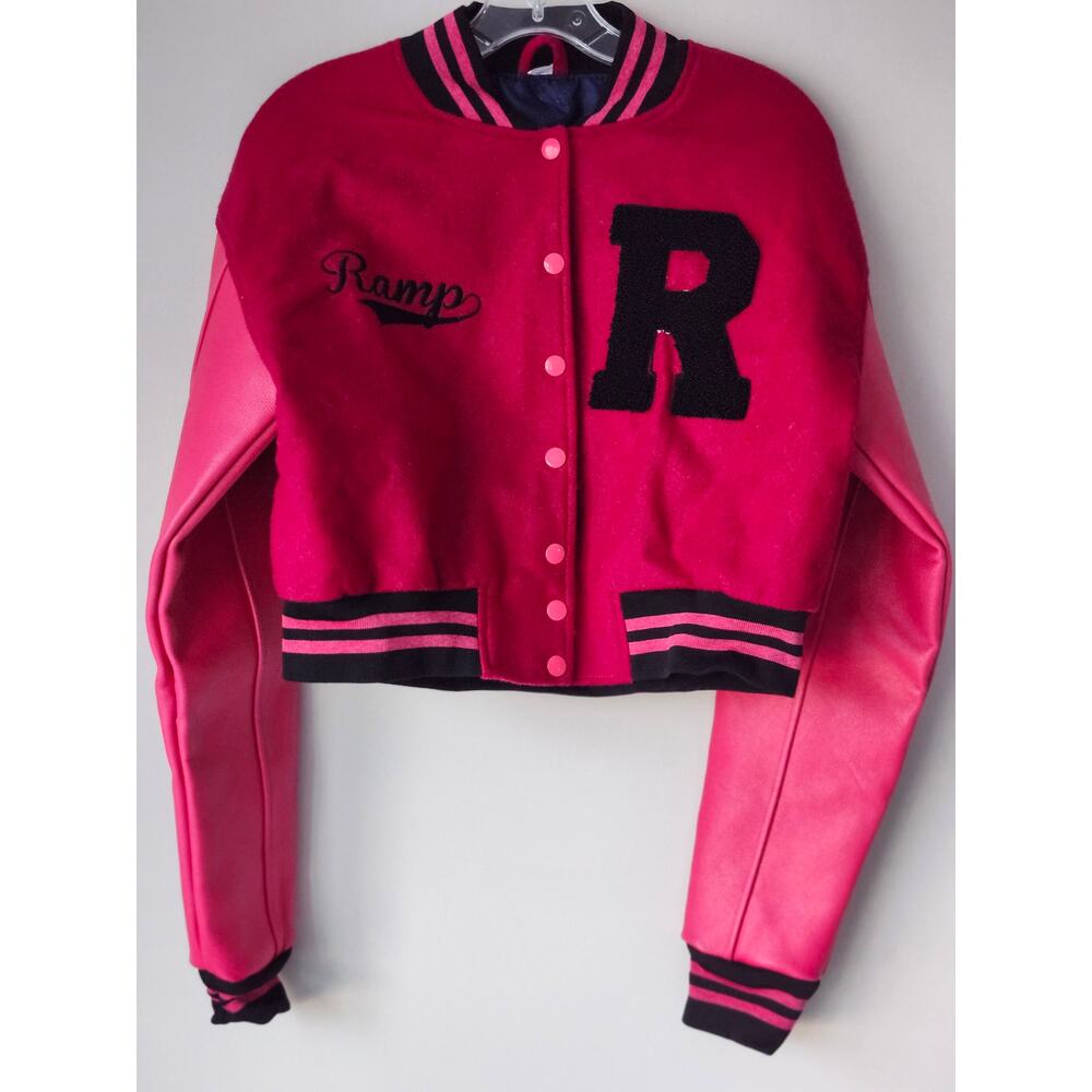 Ramp Varsity Women's Crop Jacket Hot Pink Preppy Academia Barbie Y2K Sz S A0075